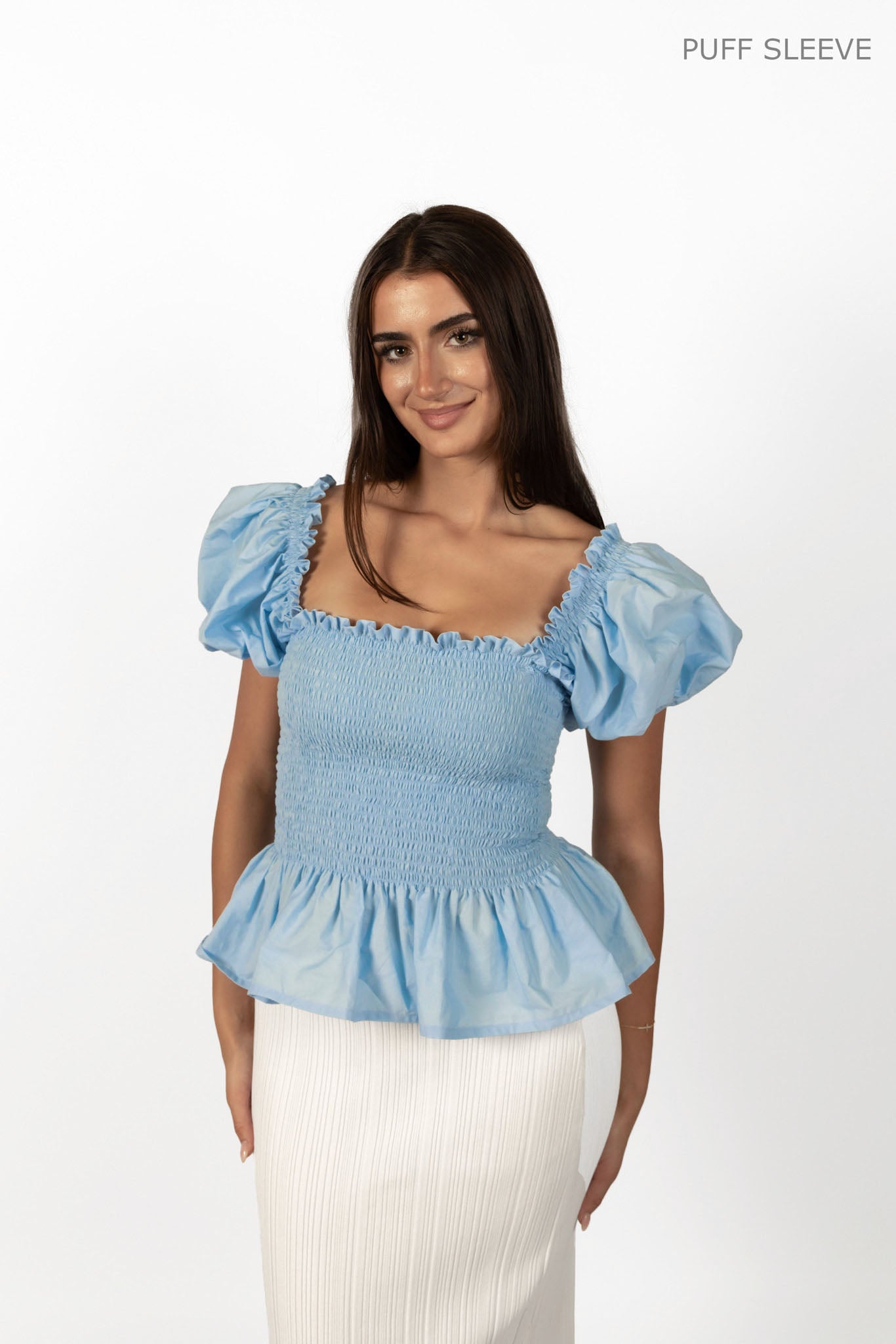 Sky Blue Loretta Top with Detachable Sleeves