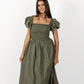 Khaki Loretta Dress with Detachable Sleeves