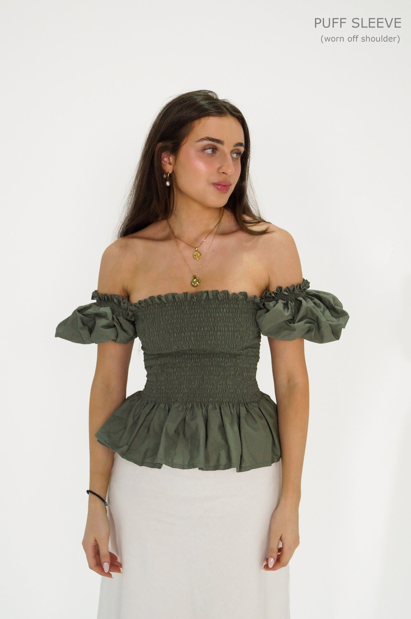 Khaki Loretta Top with Detachable Sleeves