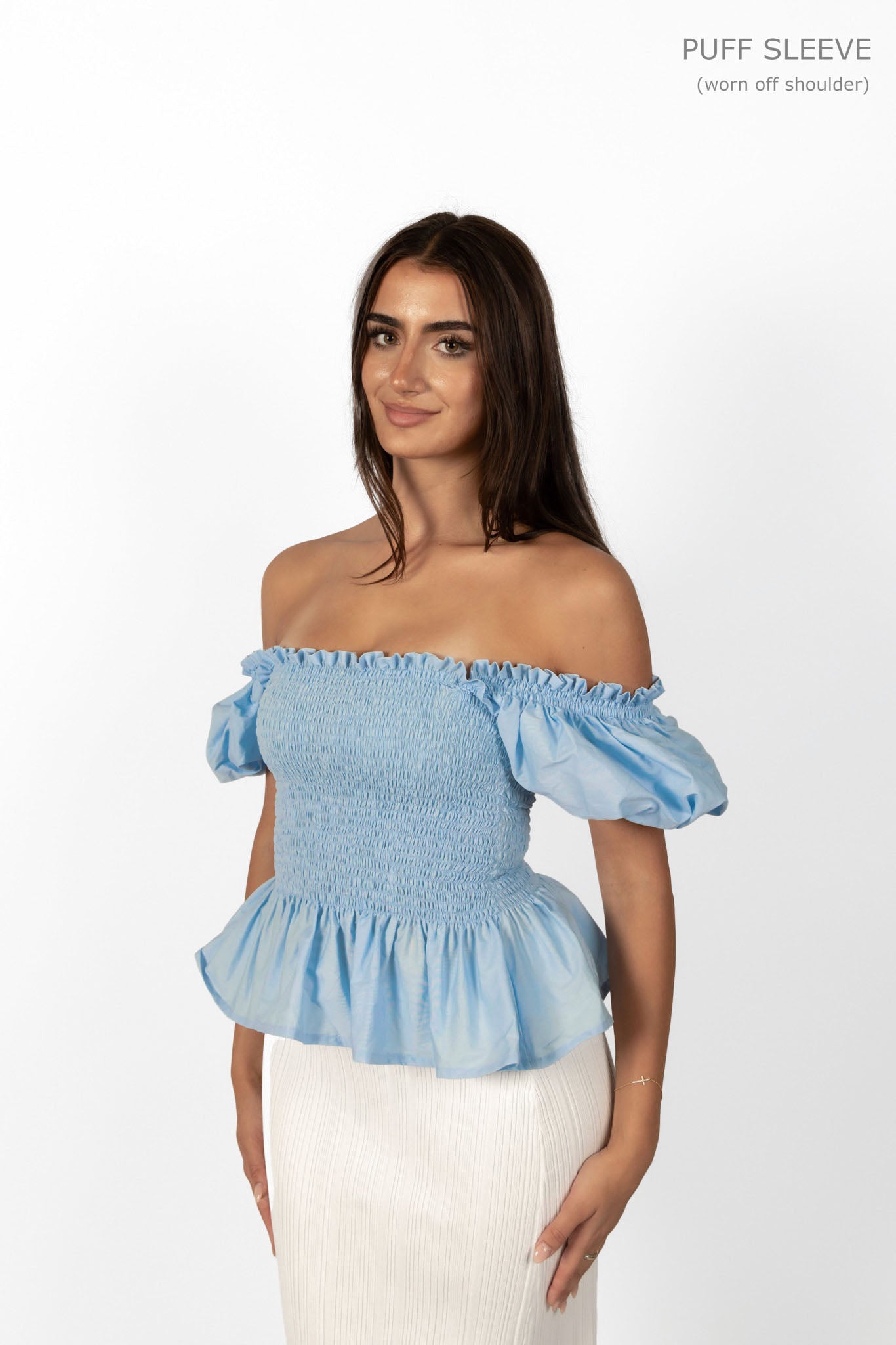 Sky Blue Loretta Top with Detachable Sleeves