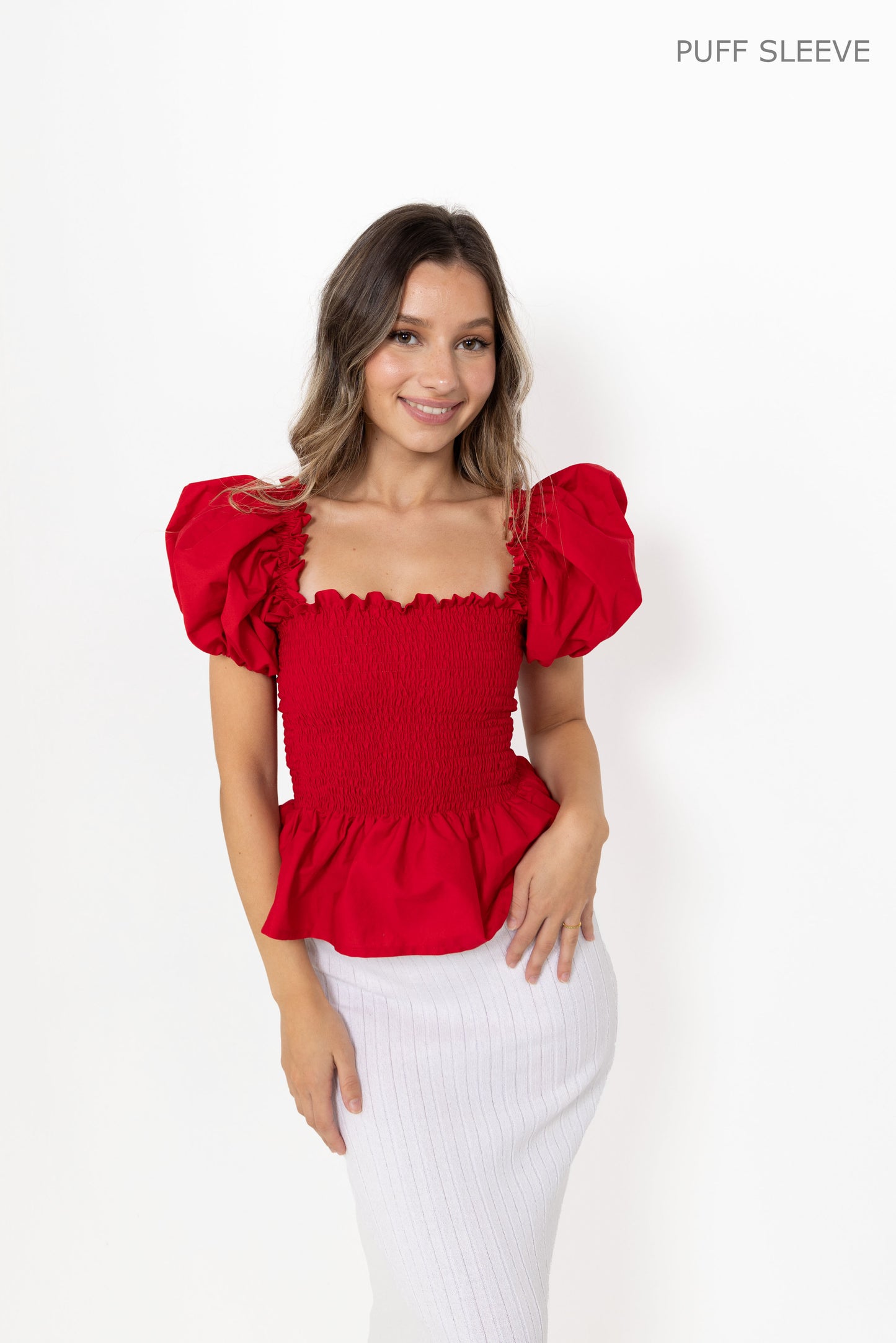 Red Loretta Top with Detachable Sleeves