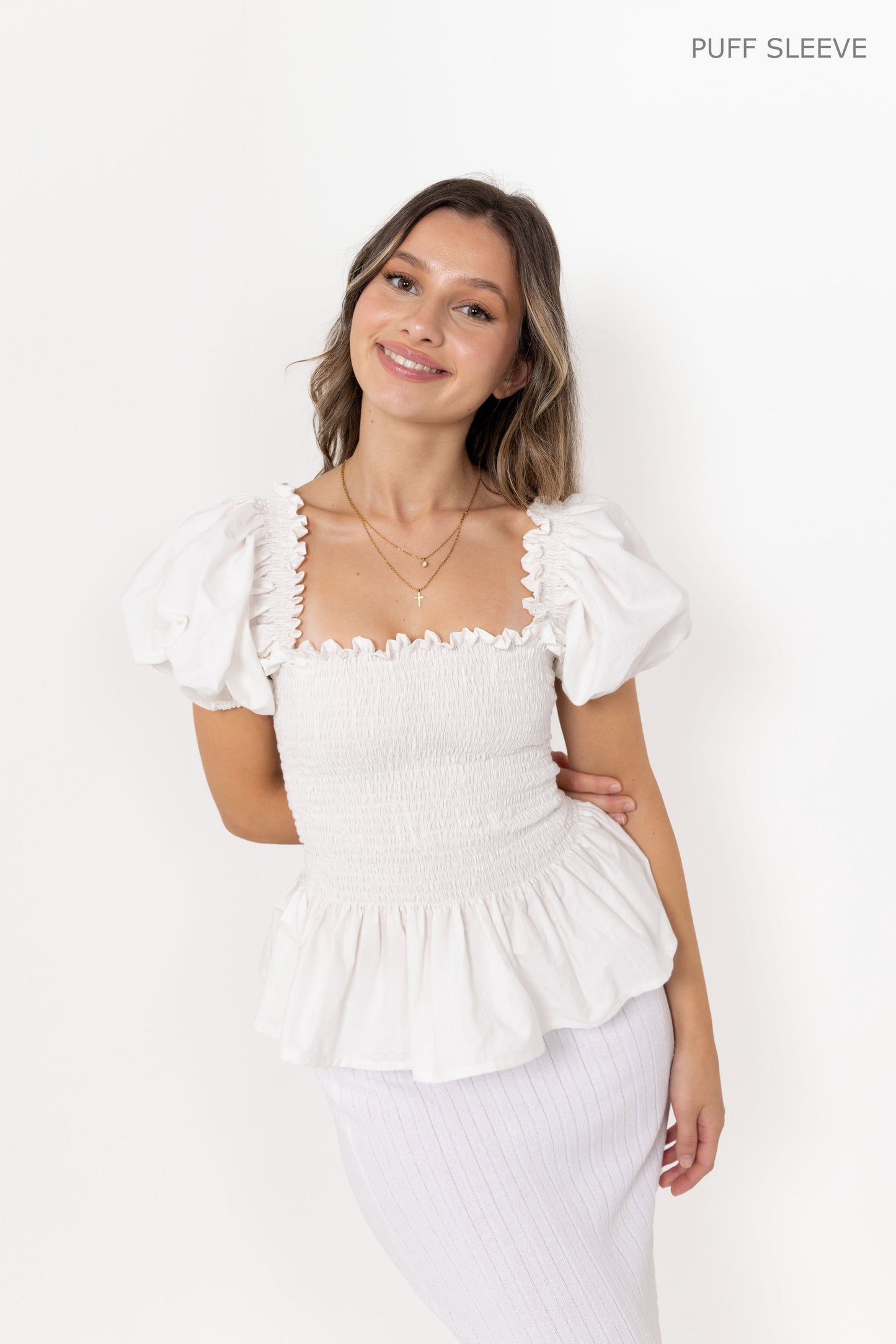 White Loretta Top with Detachable Sleeves