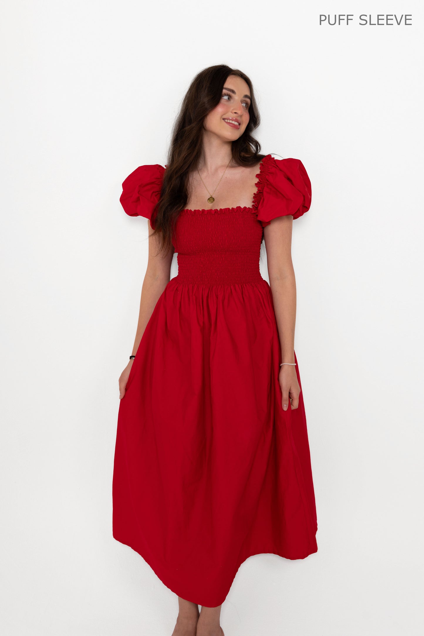 Red Loretta Dress with Detachable Sleeves