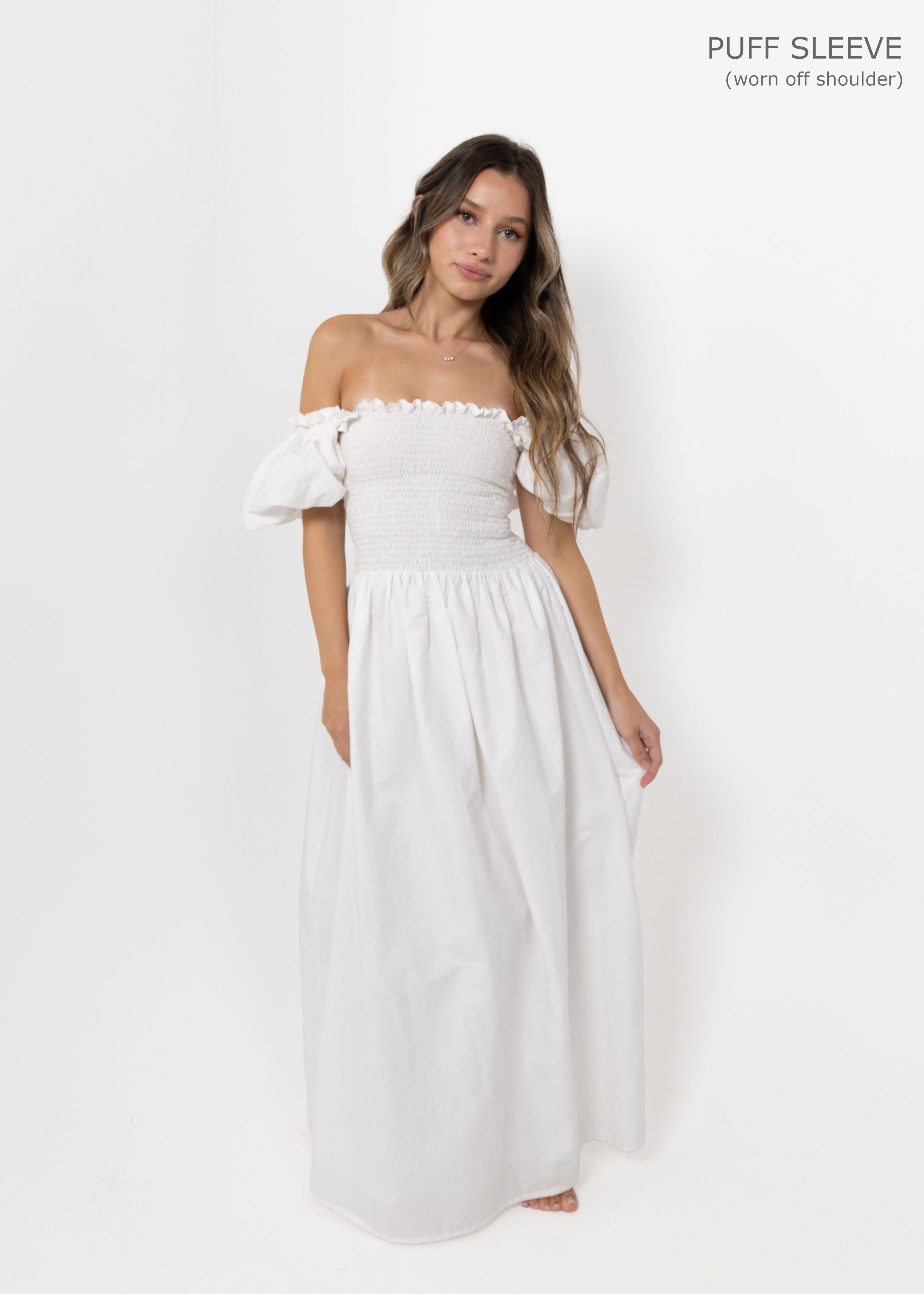 White Loretta Dress with Detachable Sleeves