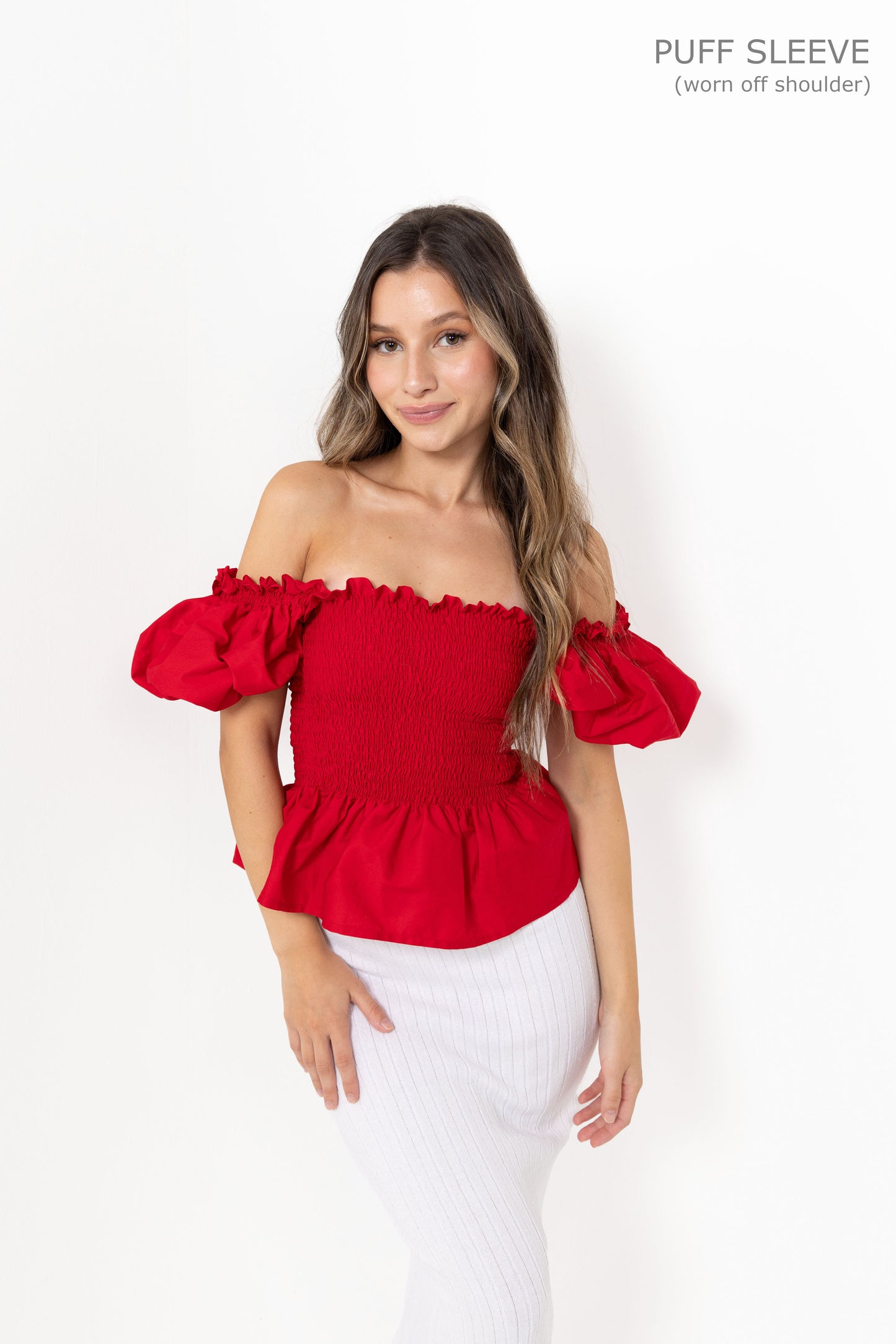 Red Loretta Top with Detachable Sleeves