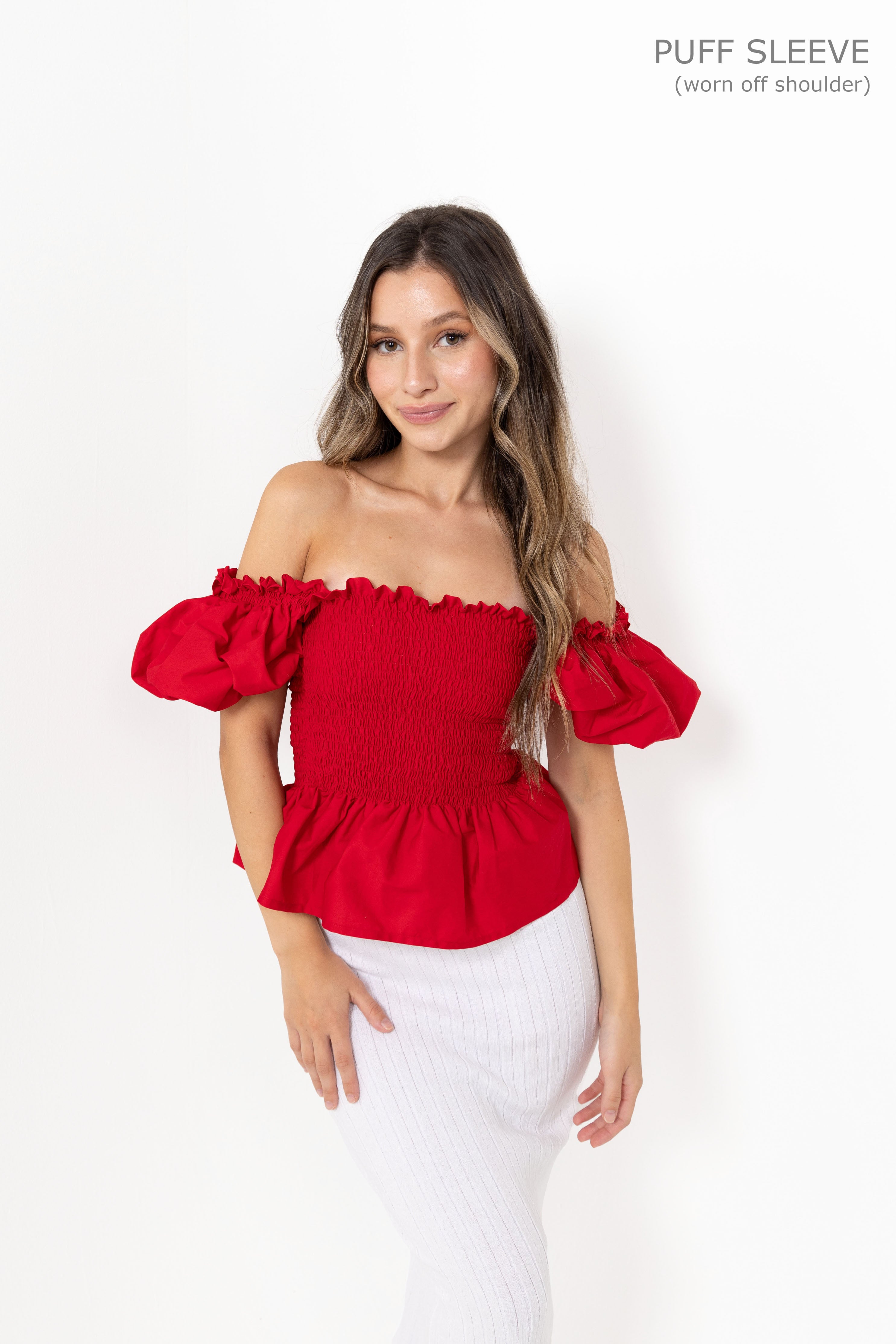 Red Loretta Top with Detachable Sleeves