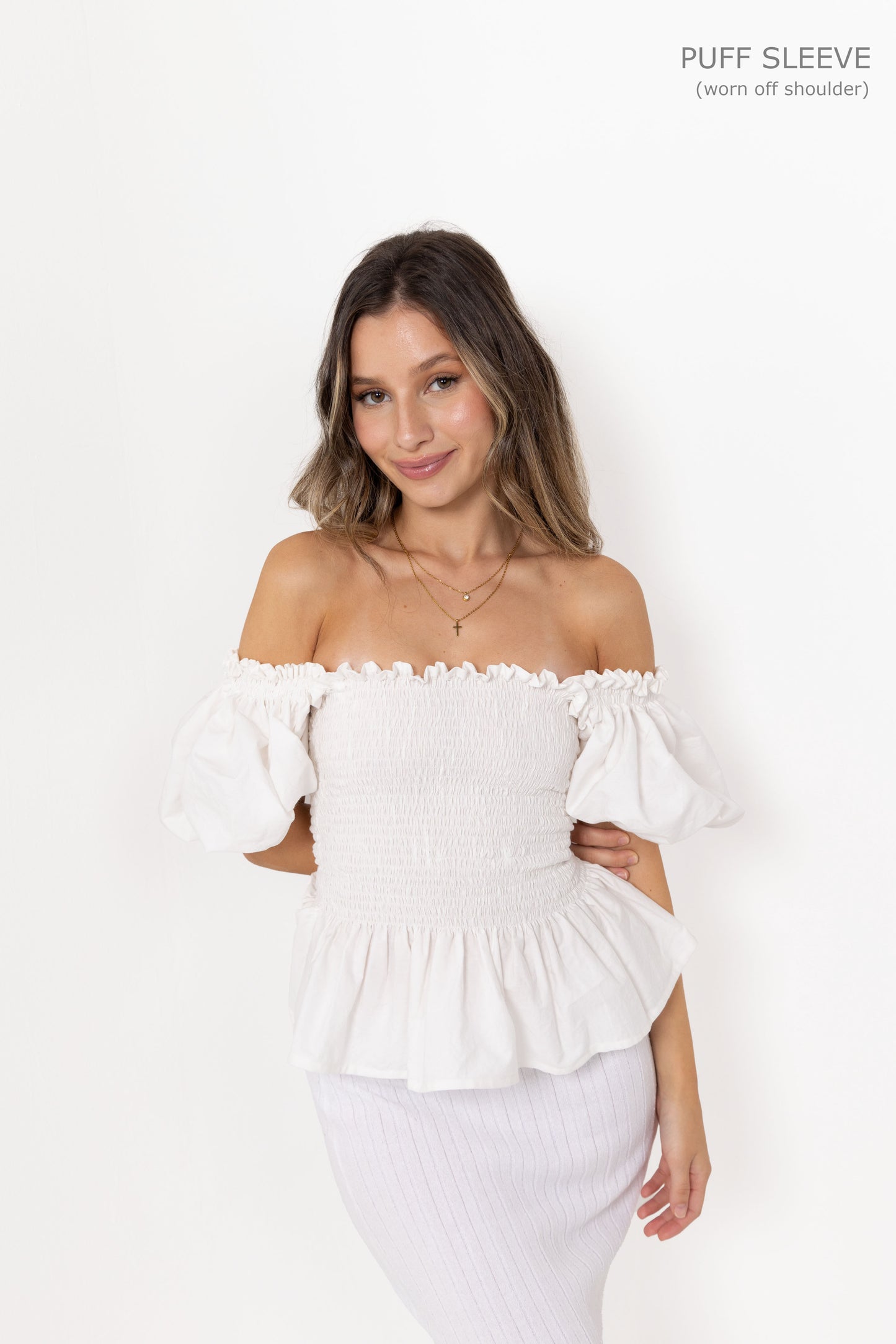 White Loretta Top with Detachable Sleeves