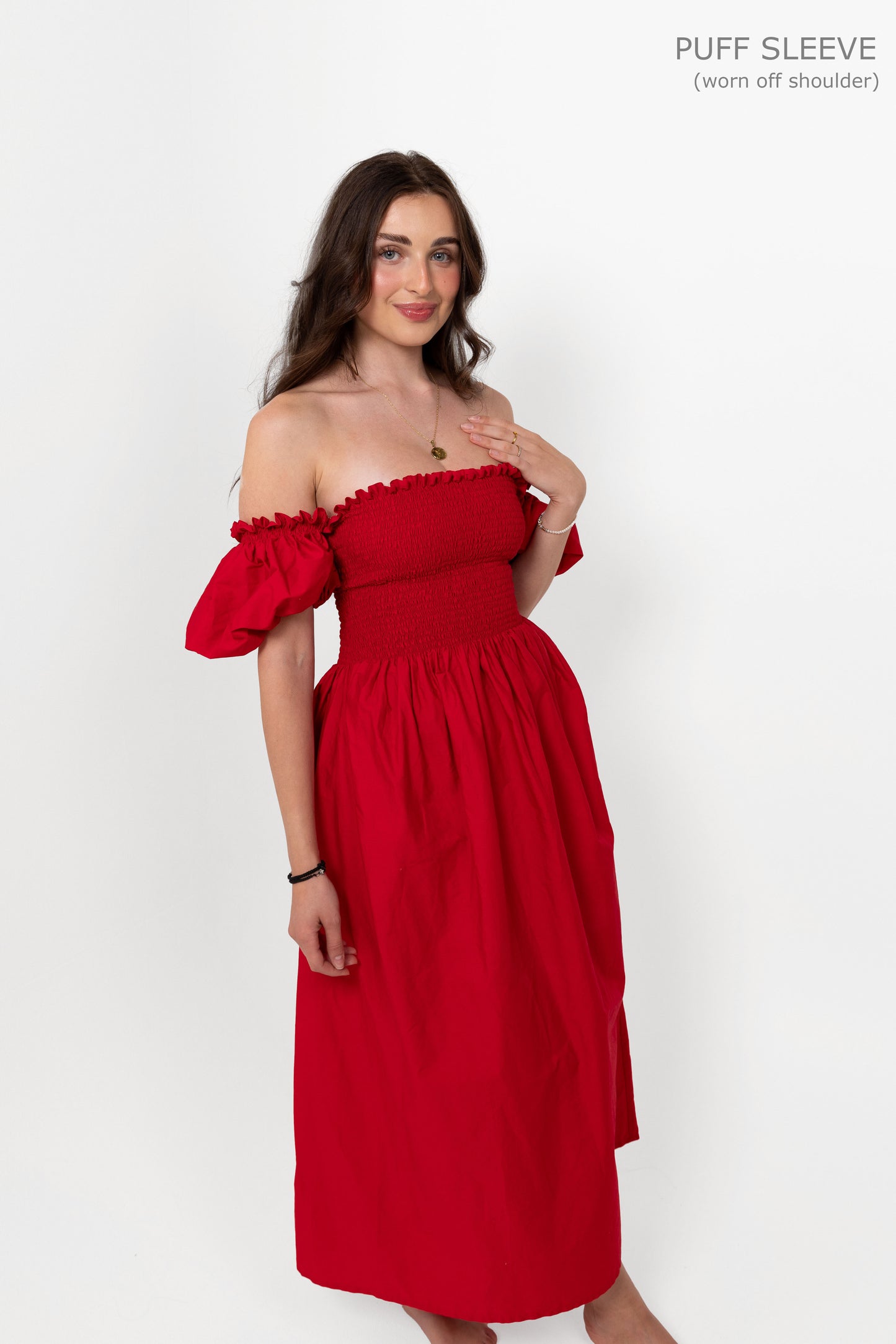 Red Loretta Dress with Detachable Sleeves