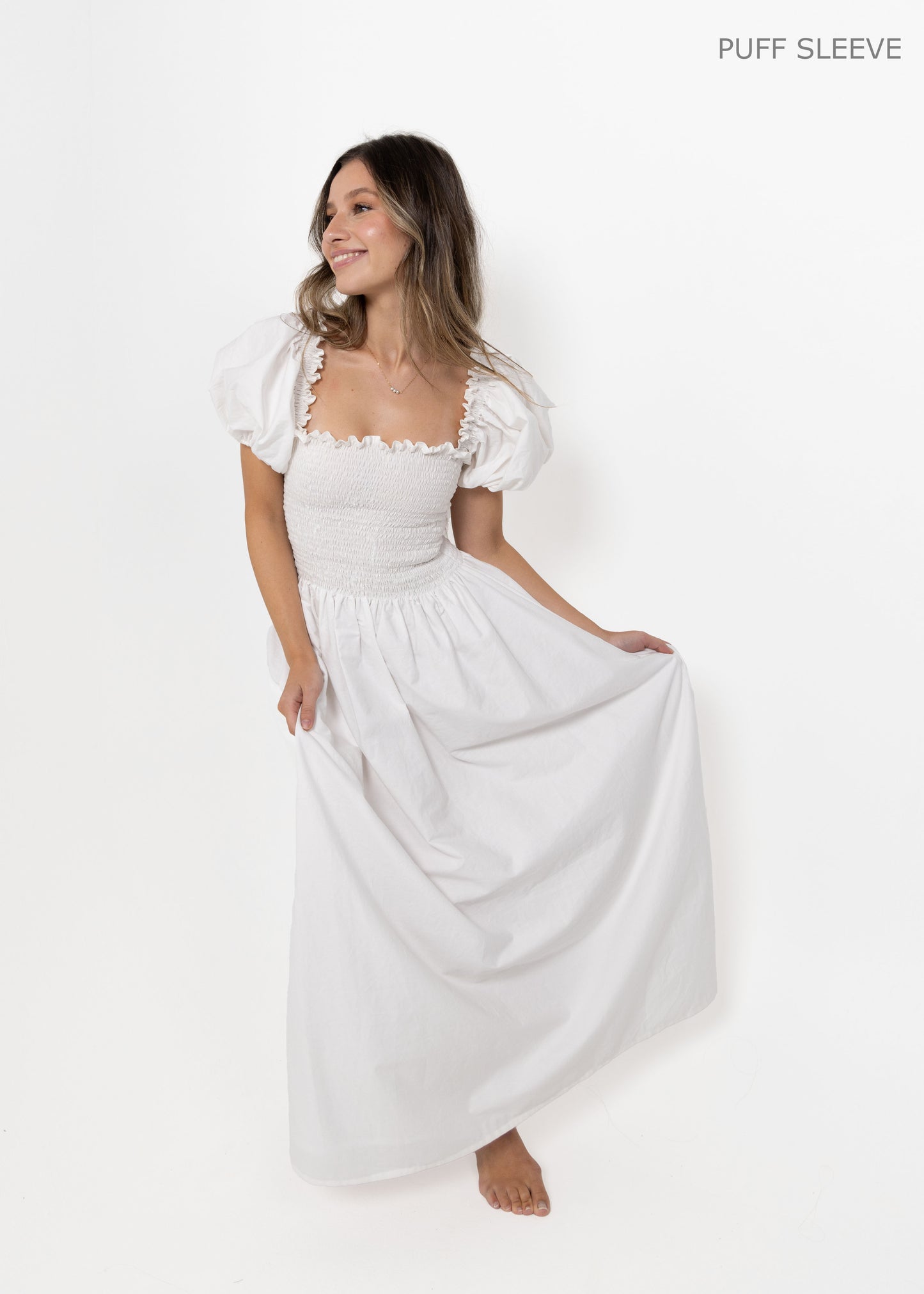 White Loretta Dress with Detachable Sleeves