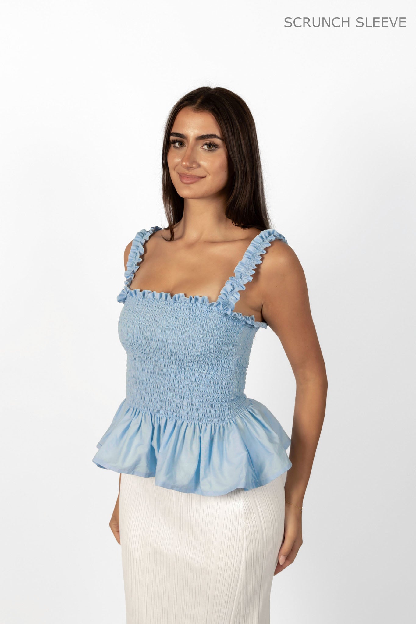 Sky Blue Loretta Top with Detachable Sleeves