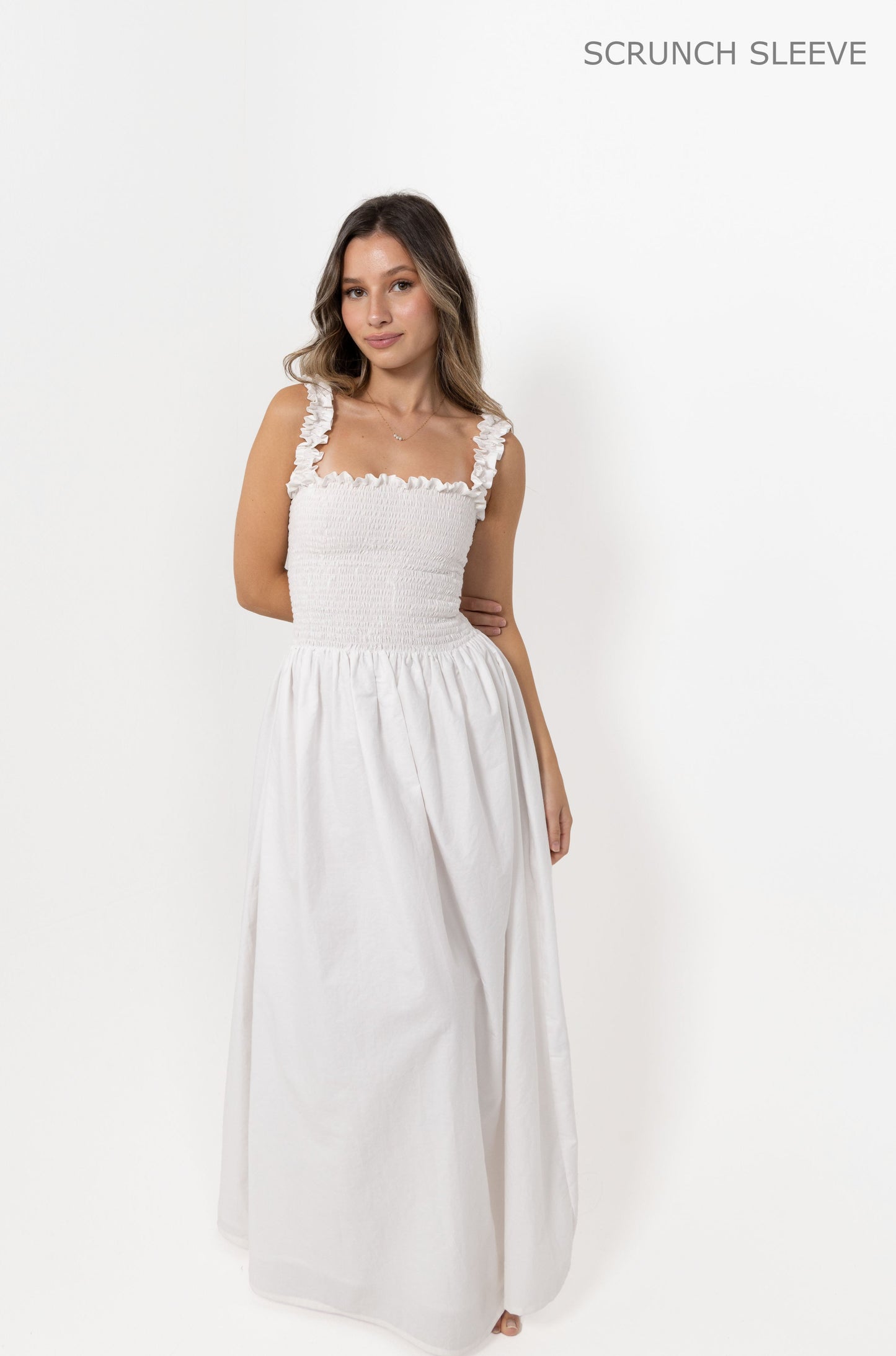 White Loretta Dress with Detachable Sleeves