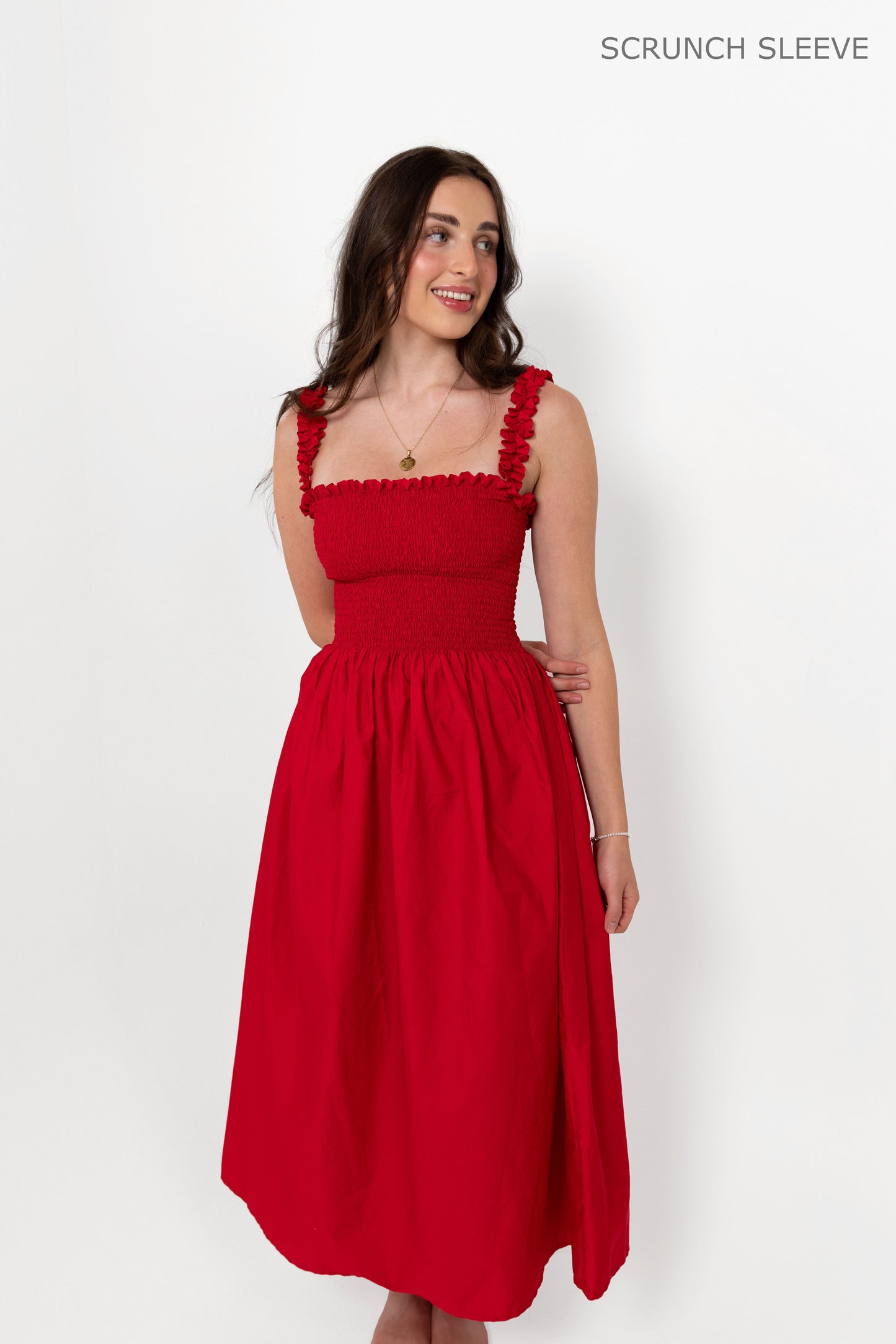 Red Loretta Dress with Detachable Sleeves