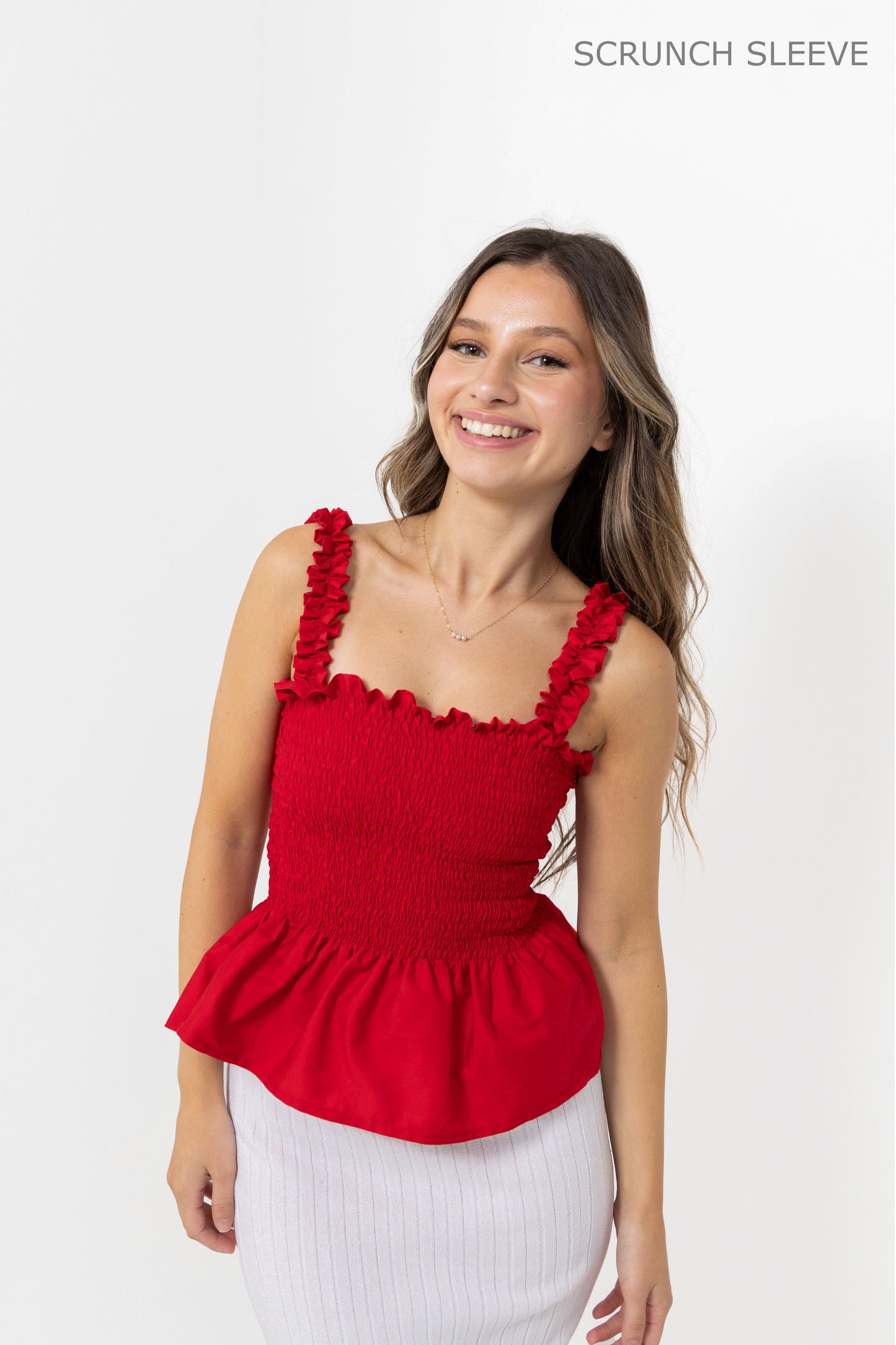 Red Loretta Top with Detachable Sleeves