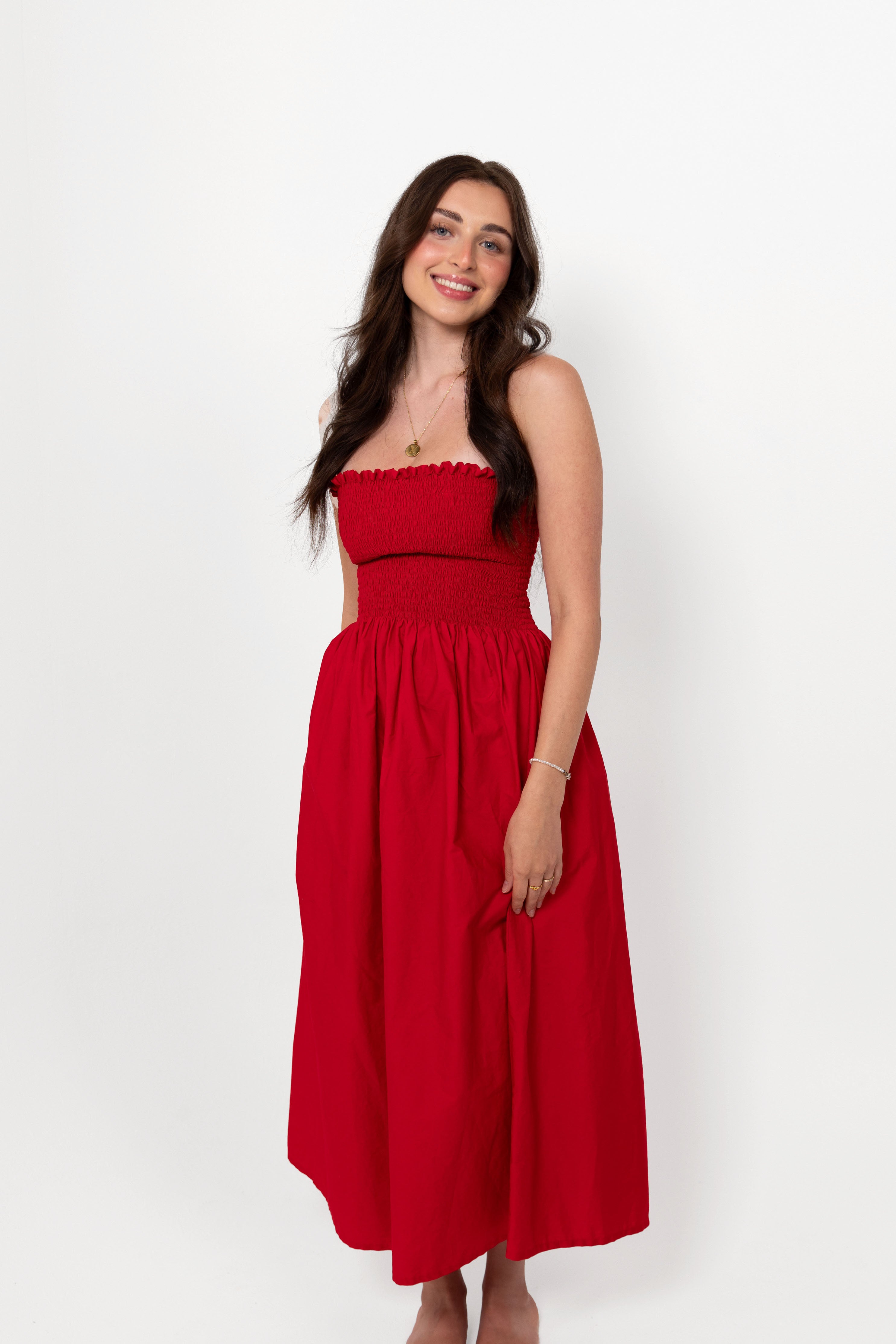 Red Loretta Dress with Detachable Sleeves
