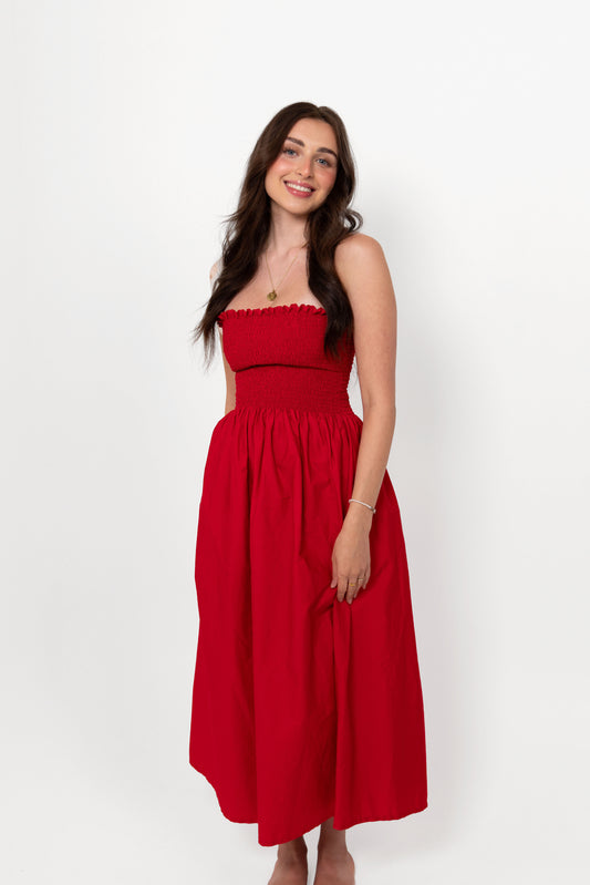 Red Loretta Dress with Detachable Sleeves