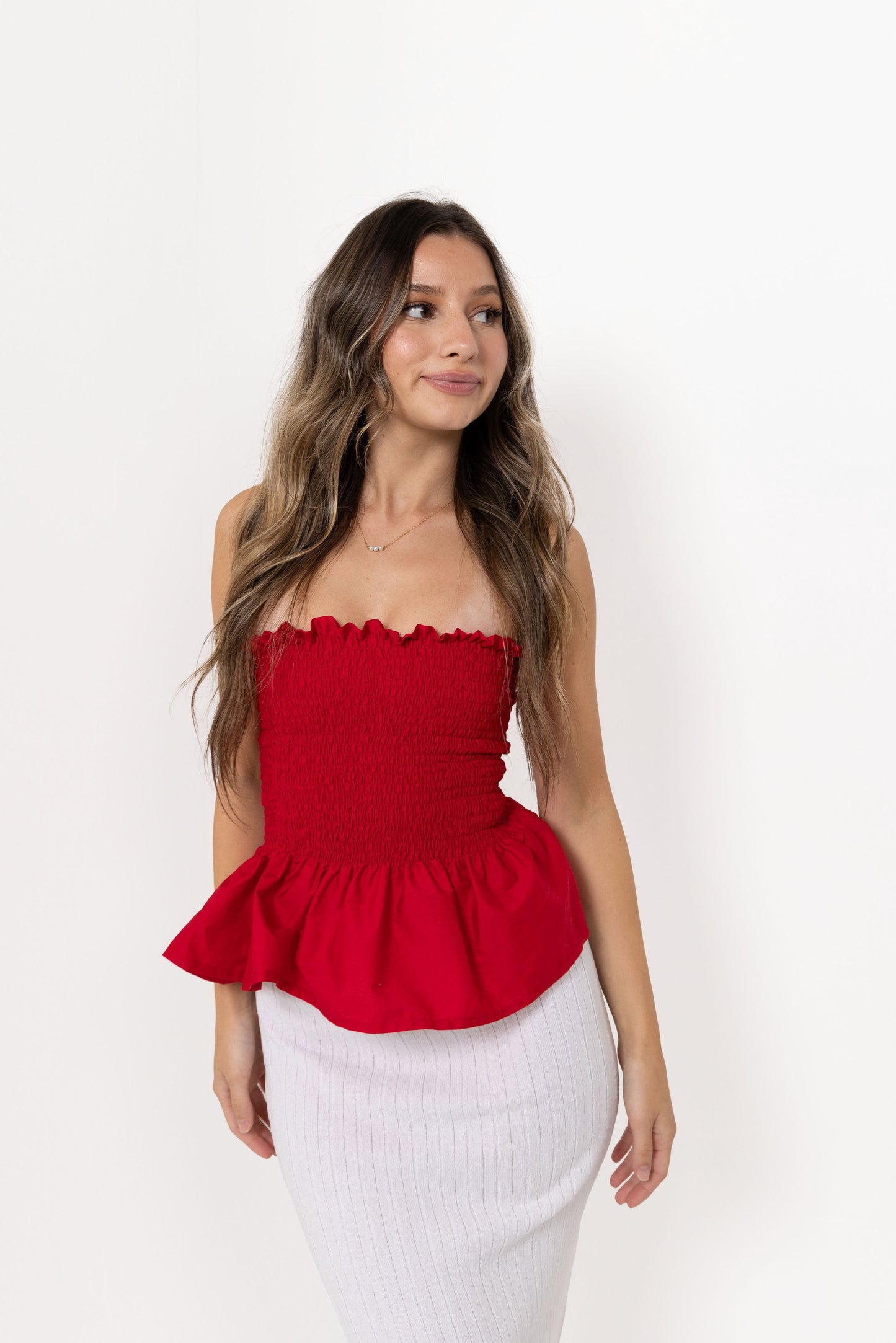 Red Loretta Top with Detachable Sleeves